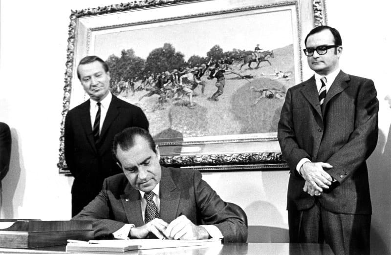 President Richard Nixon signed the Clean Air Act on Dec. 31, 1970. The law authorized the Environmental Protection Agency to regulate sources of air pollution. (Richard Nixon Library/National Archives)