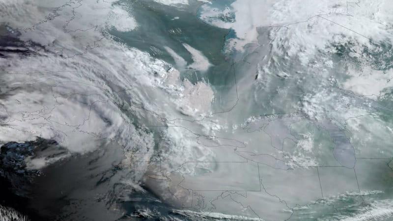 Smoke from Canadian wildfires drifts over the United States on June 6, 2023, as observed by the GOES-16 satellite. (National Oceanic and Atmospheric Administration)